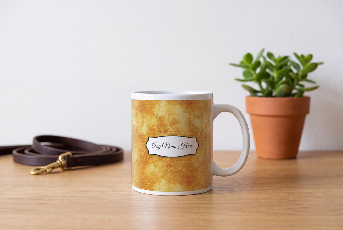 Lifestyle: Honeycomb Hexagon Marigold Name Mug