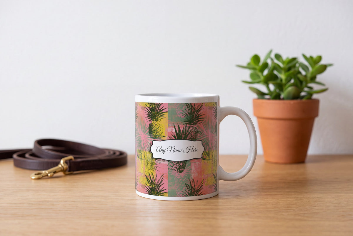 Lifestyle: Pineapple Palm Flamingo Name Mug 2