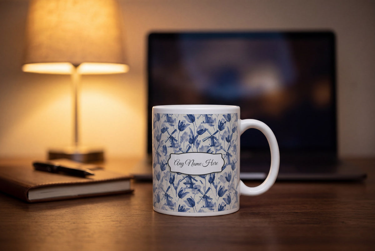 Lifestyle: Delft Windmill Tulip Name Mug