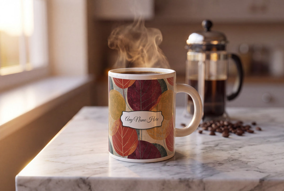 Lifestyle: Colour Field Leaf Name Mug