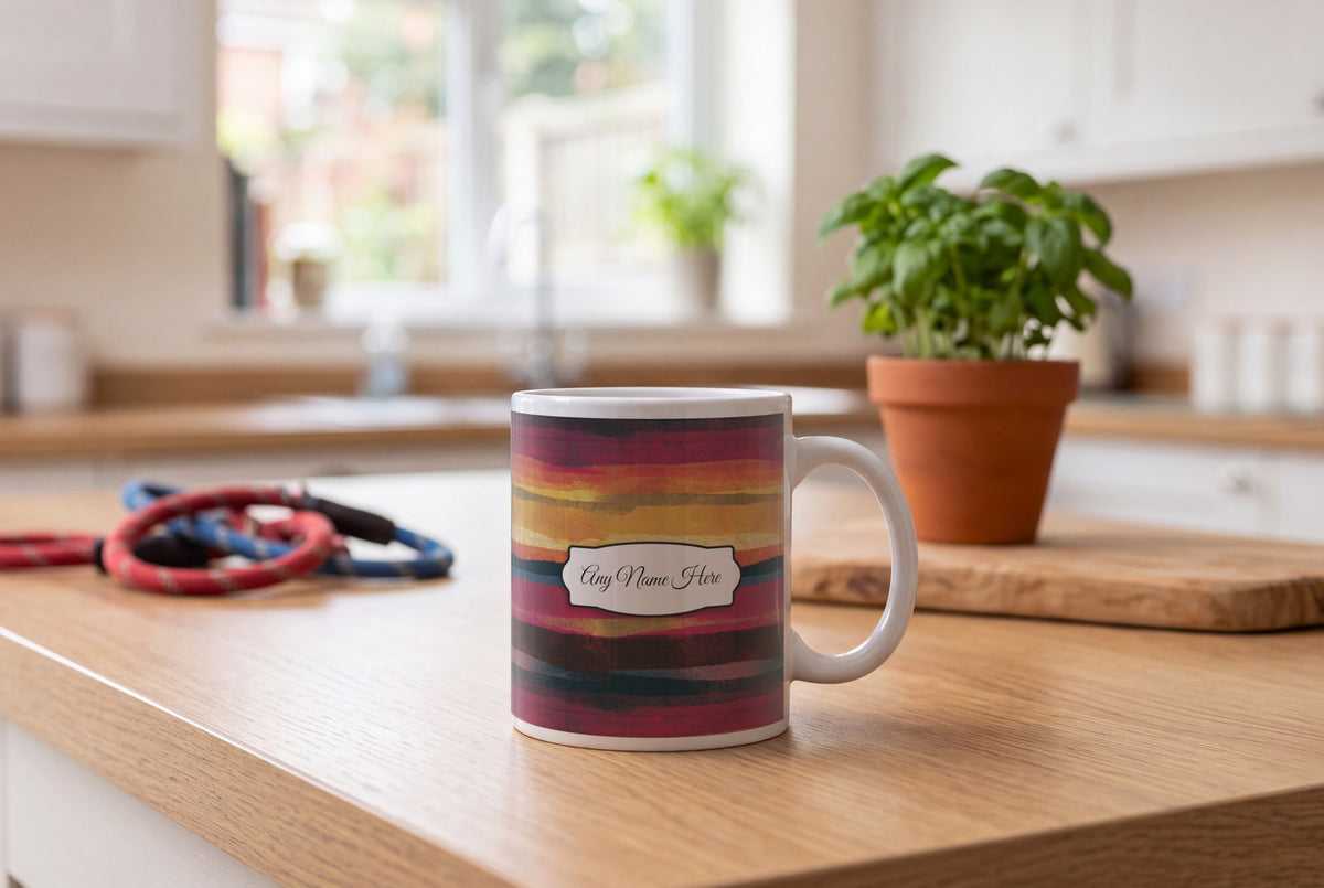 Lifestyle: Drypoint Rainbow Abstract Name Mug 2