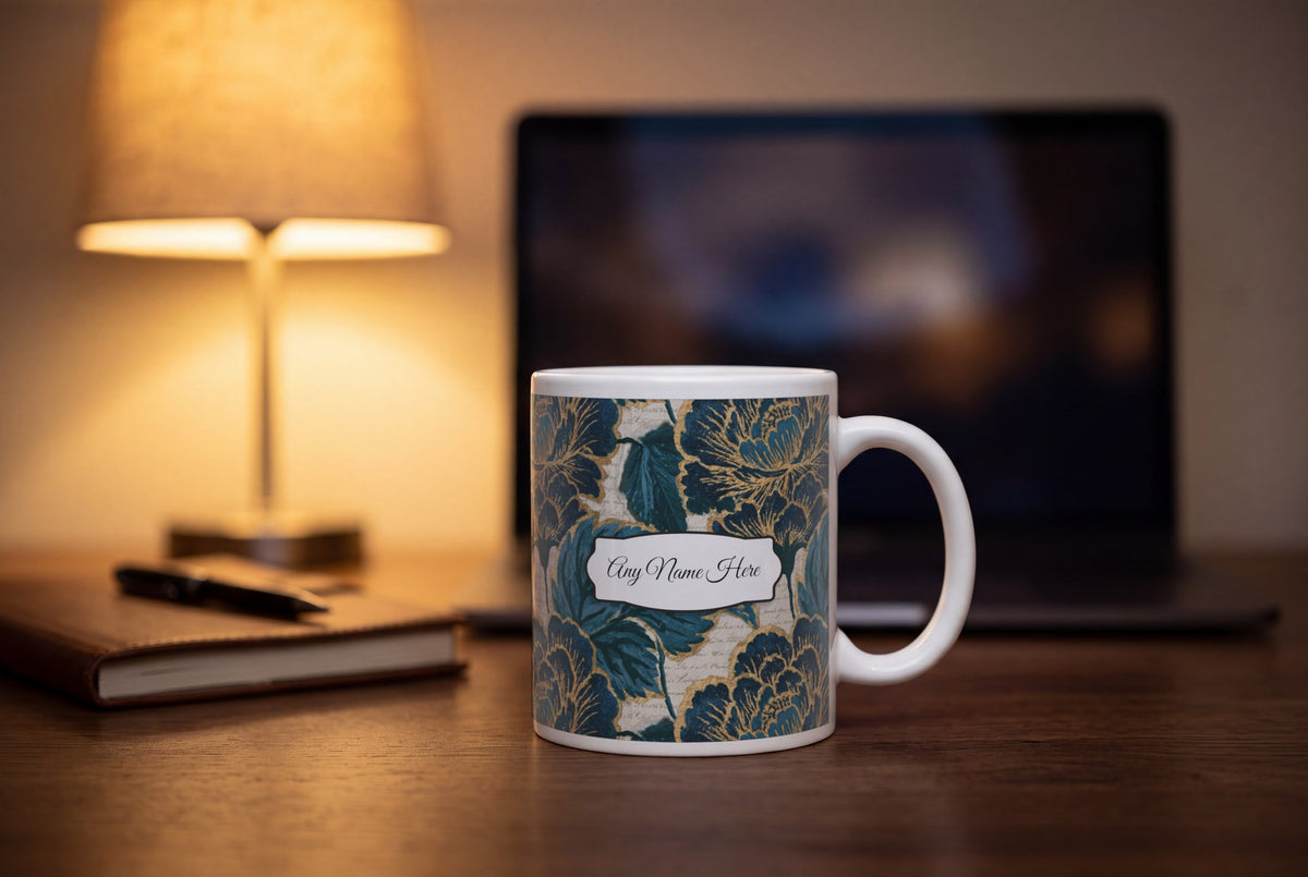 Lifestyle: Collage Block Florals Name Mug