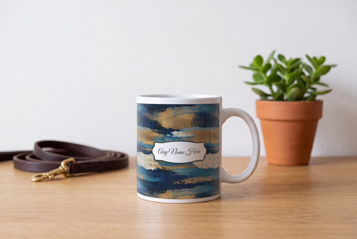 Lifestyle: Tintype Indigo Abstract Name Mug 2