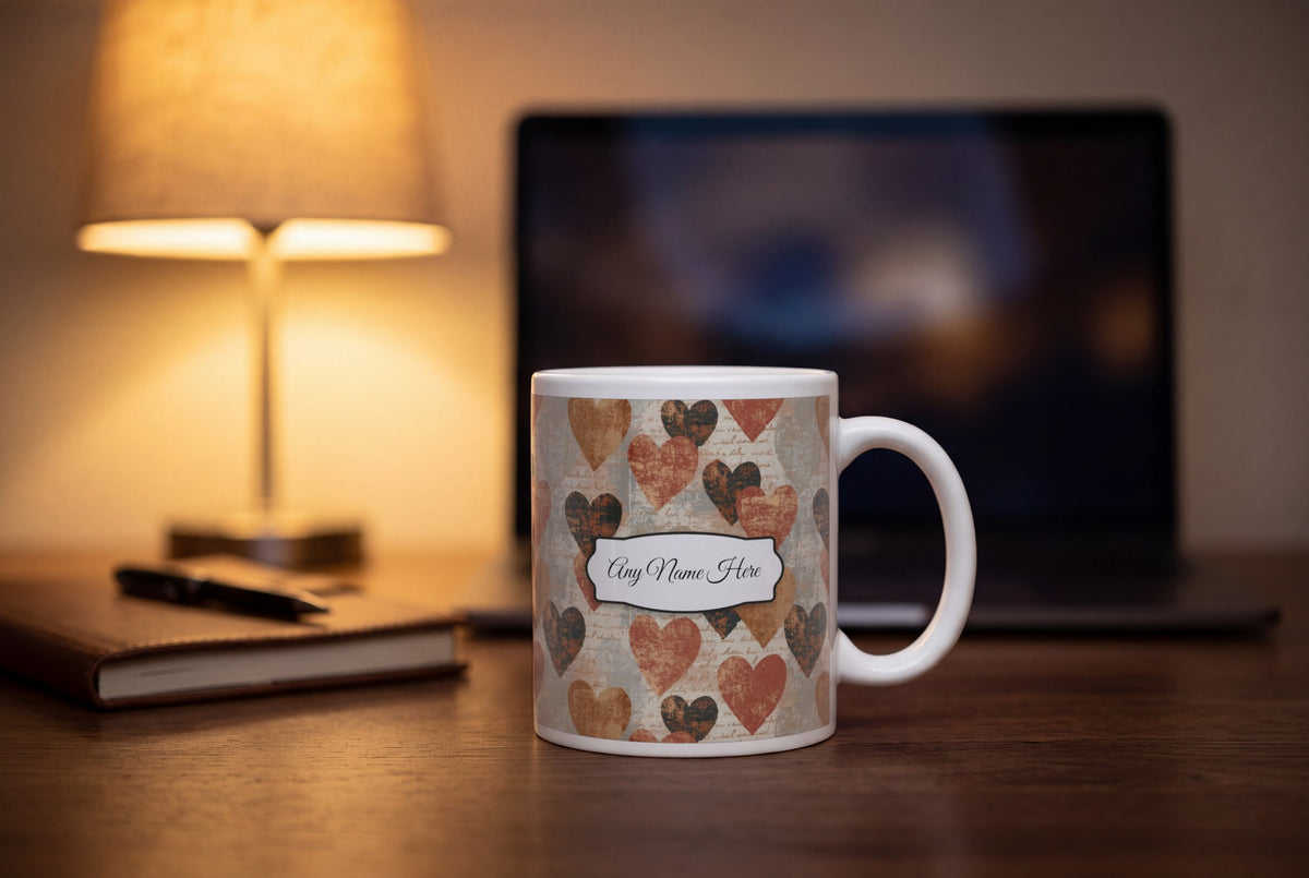 Lifestyle: Monoprint Love Hearts Name Mug 2