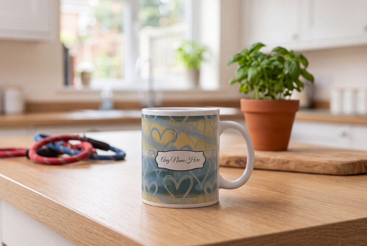 Lifestyle: Risograph Heart Slate Yellow Name Mug