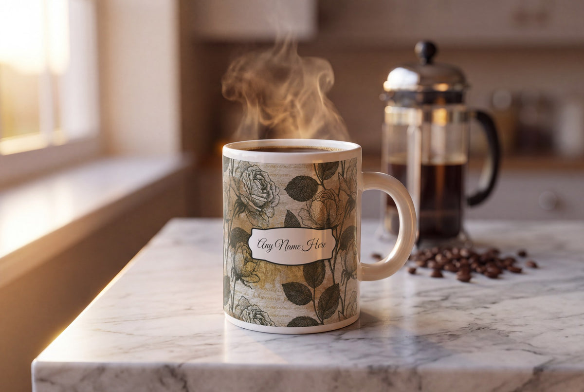 Lifestyle: Stipple Rose Abstract Name Mug 2
