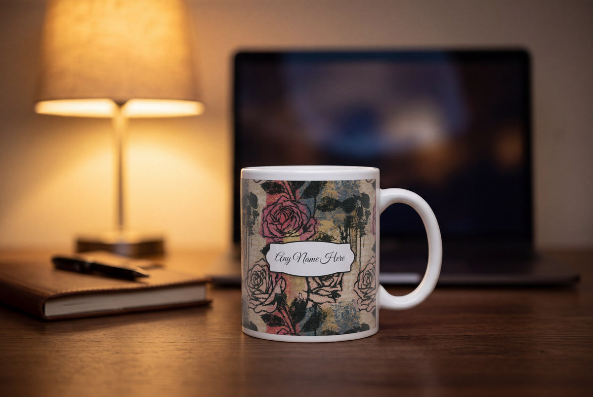 Lifestyle: Graffiti Roses Skulls Name Mug 2