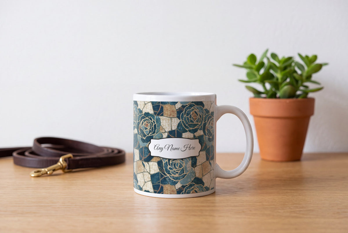 Lifestyle: Mosaic Roses Skulls Coastal Name Mug 2