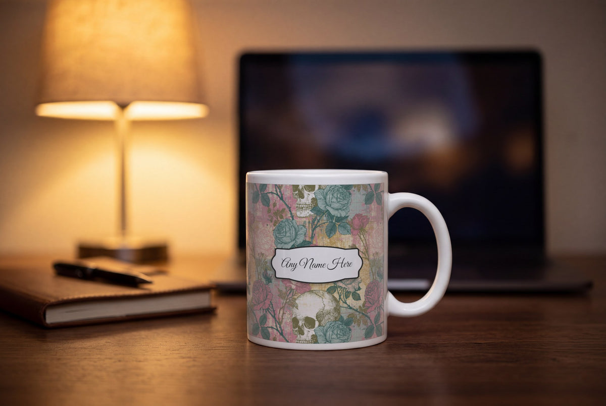 Lifestyle: Edwardian Roses Skulls Name Mug