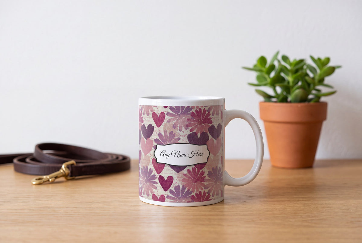 Lifestyle: Lithograph Daisies Hearts Name Mug