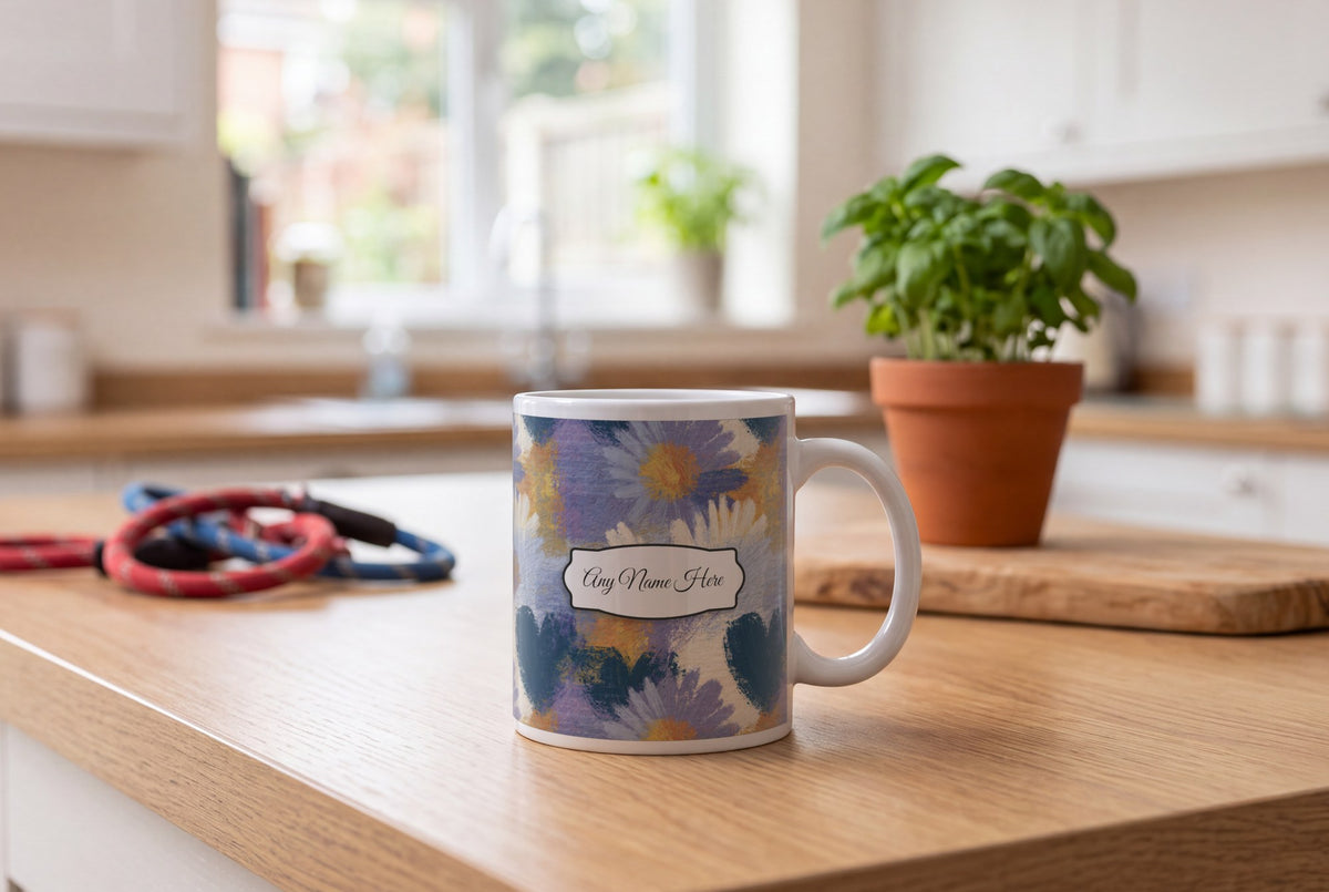 Lifestyle: Oil Pastel Daisy Hearts Name Mug 2