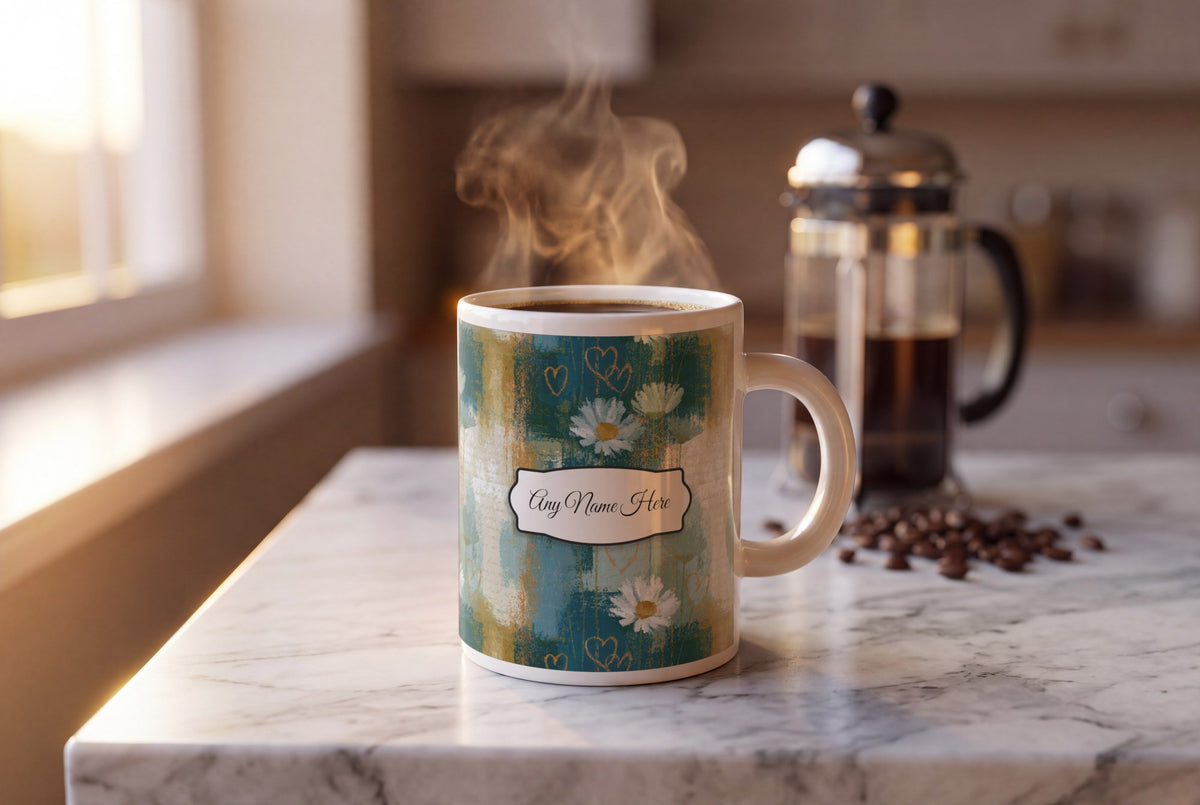 Lifestyle: Pixel Daisies Hearts Name Mug