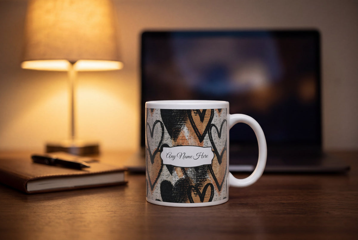 Lifestyle: Drypoint Hearts Name Mug