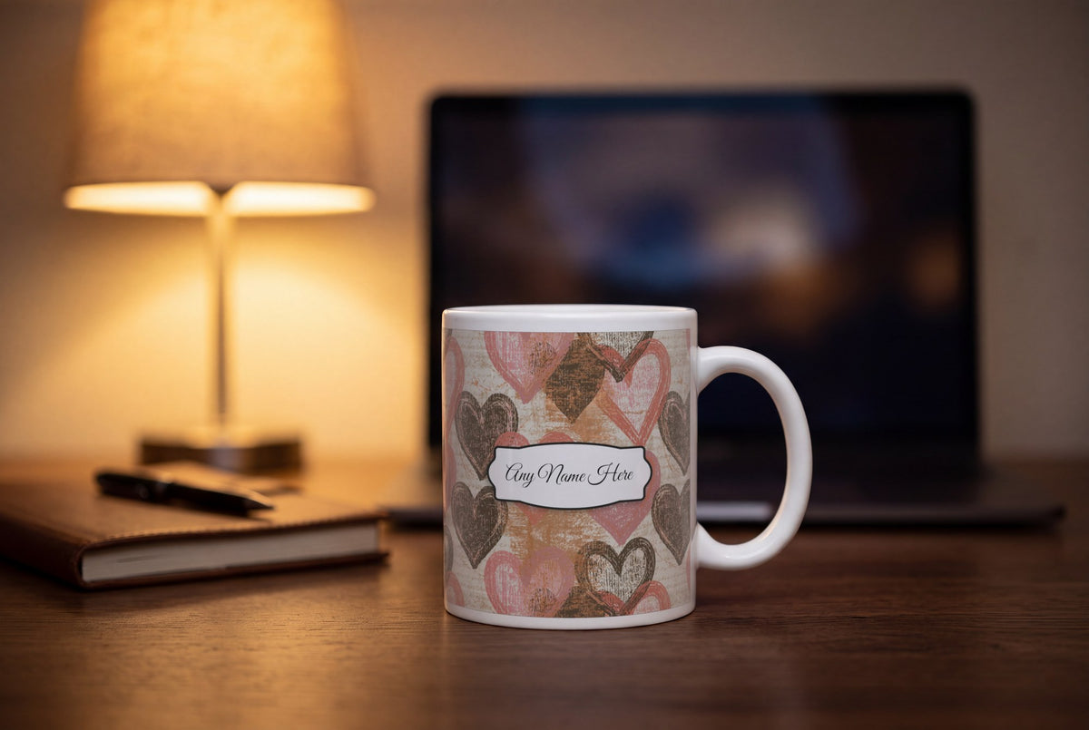 Lifestyle: Woodcut Hearts Name Mug 2