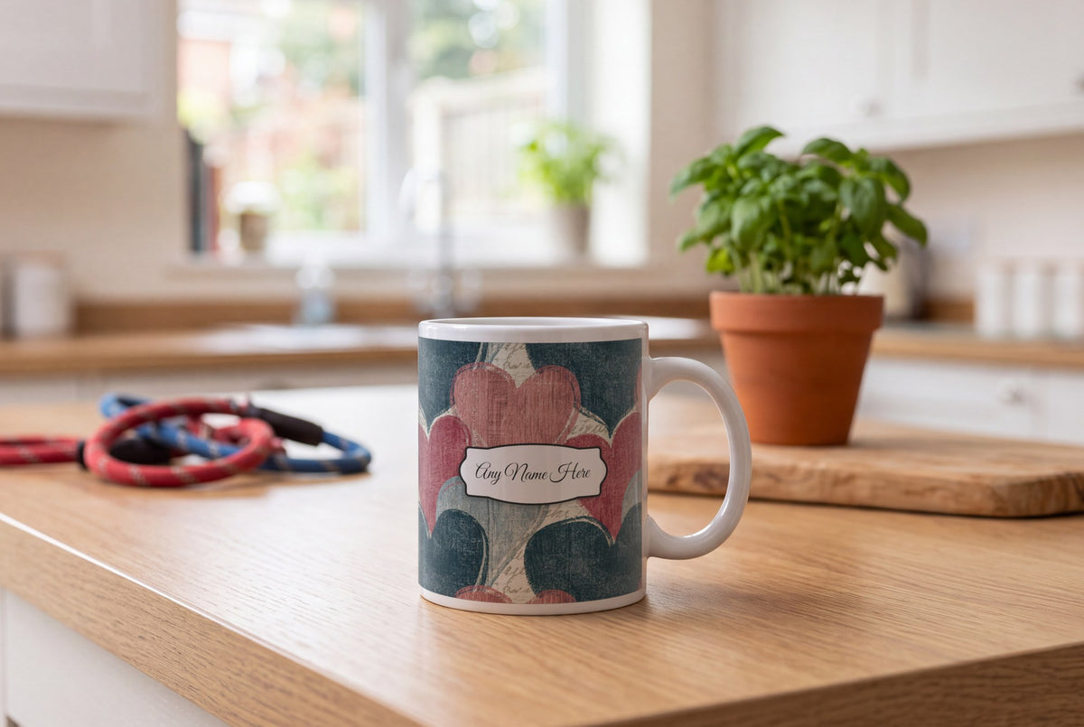 Lifestyle: Woodcut Love Hearts Name Mug 2