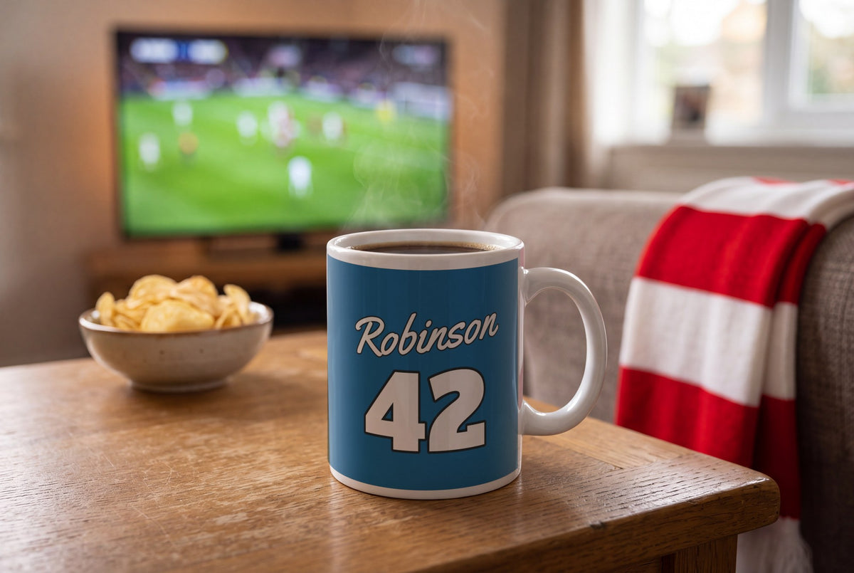 Lifestyle: Personalised Royal Blue and White Baseball Jersey Mug