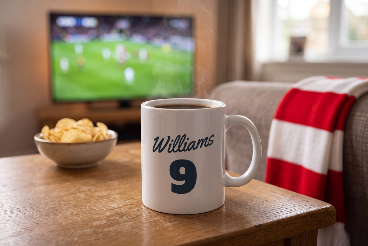Lifestyle: Personalised White and Navy Baseball Jersey Mug