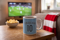 Lifestyle: Personalised Sky Blue and Navy Cricket Shirt Mug