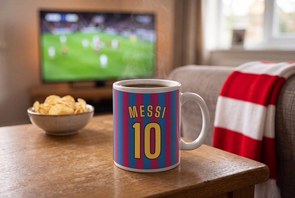 Lifestyle: Personalised Blue and Claret Stripes Football Shirt Mug
