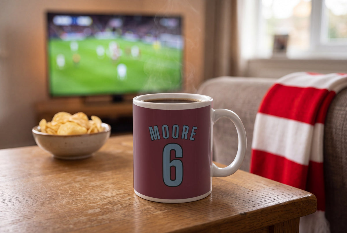 Lifestyle: Personalised Claret and Blue Football Shirt Mug
