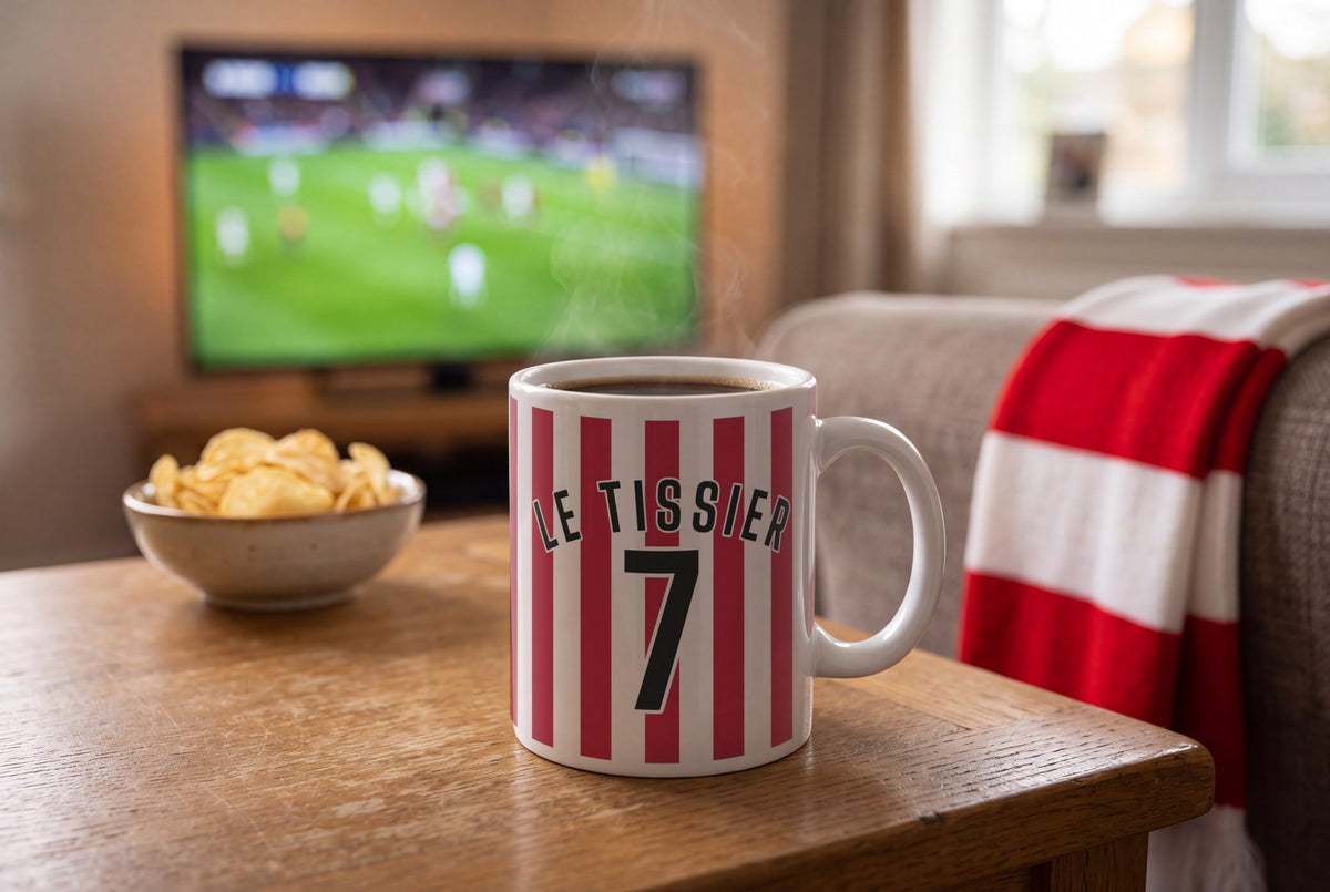 Lifestyle: Personalised Red and White Stripes Football Shirt Mug