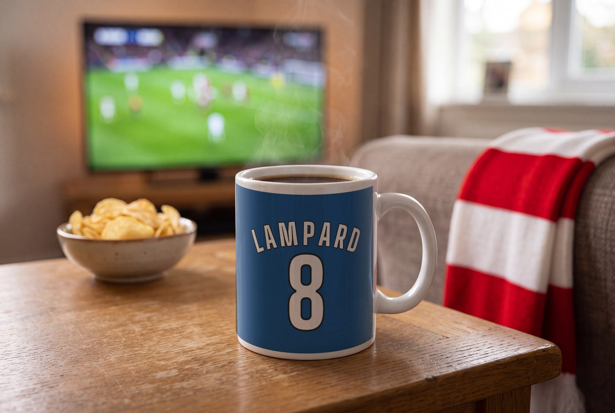 Lifestyle: Personalised Royal Blue and White Football Shirt Mug