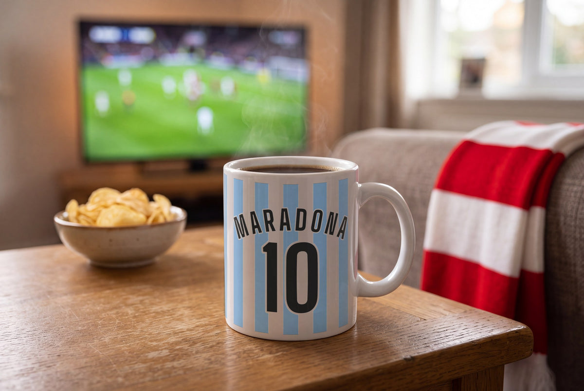 Lifestyle: Personalised Sky Blue and White Stripes Football Shirt Mug