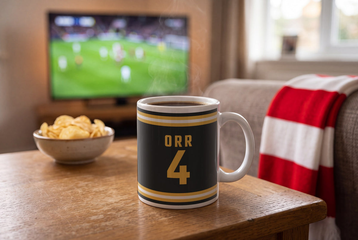 Lifestyle: Personalised Black and Gold Ice Hockey Jersey Mug