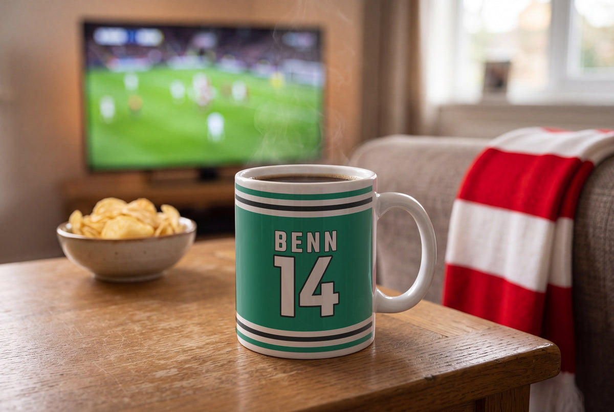 Lifestyle: Personalised Green and White Ice Hockey Jersey Mug