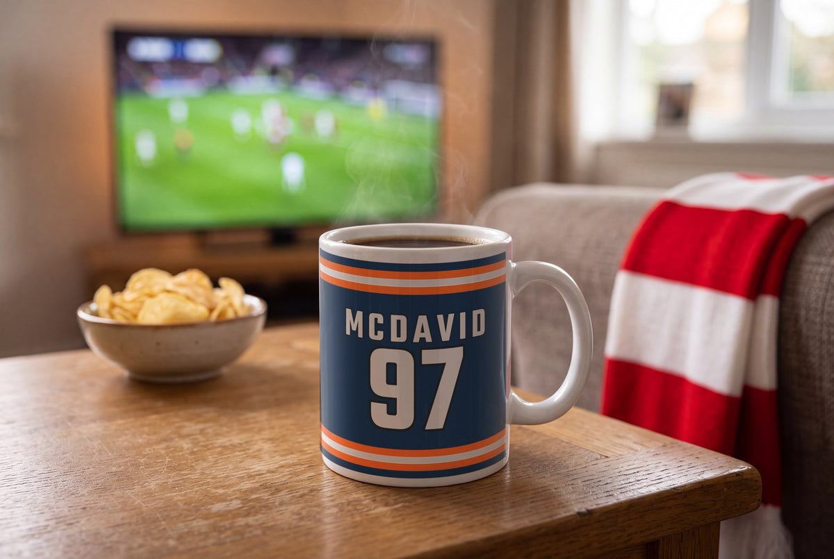 Lifestyle: Personalised Navy and Orange Ice Hockey Jersey Mug