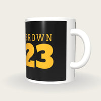 Personalised Black and Gold American Football Jersey Mug, three-quarter view