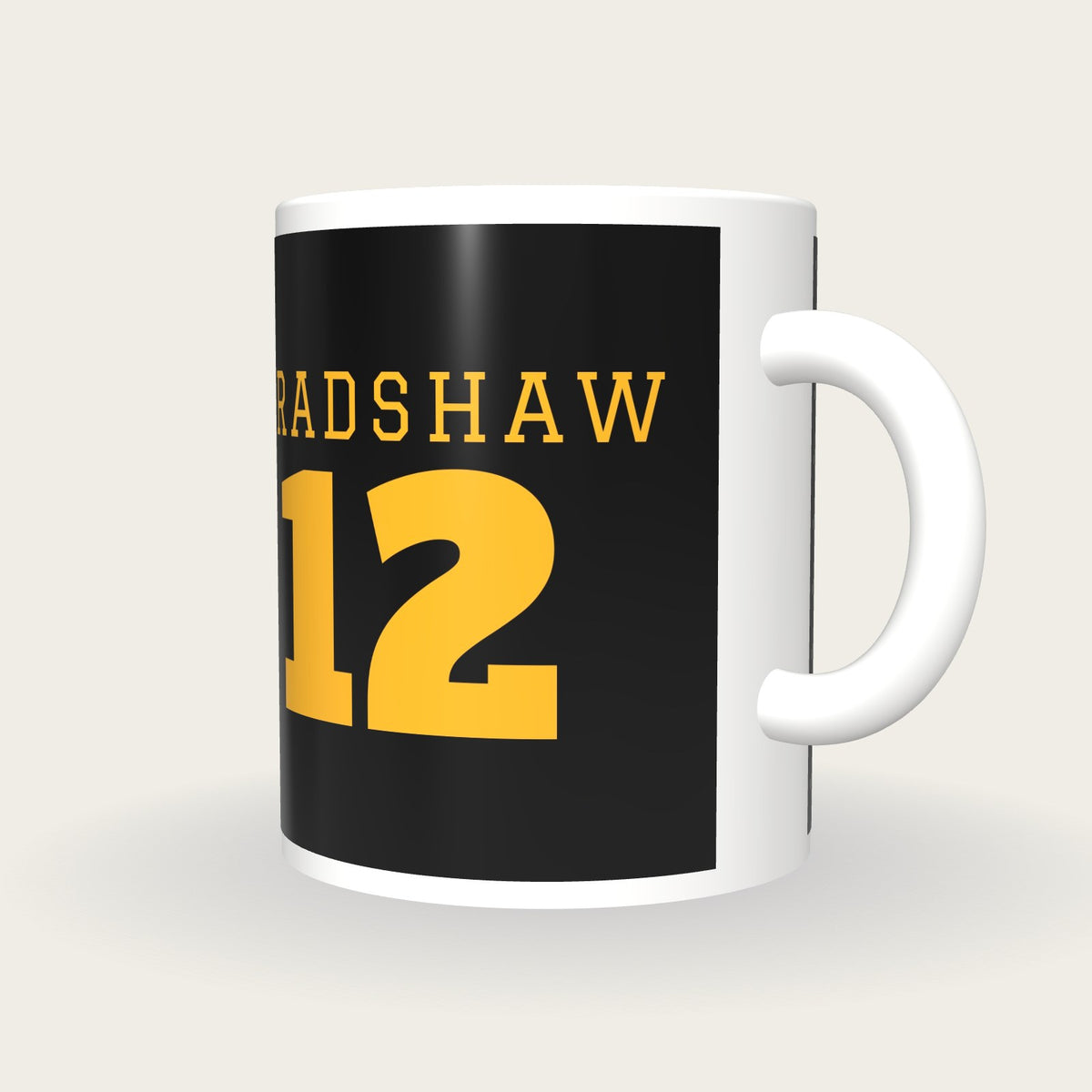 Personalised Black and Gold American Football Jersey Mug, three-quarter view