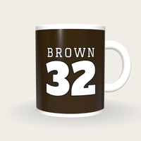 Personalised Brown and White American Football Jersey Mug, front