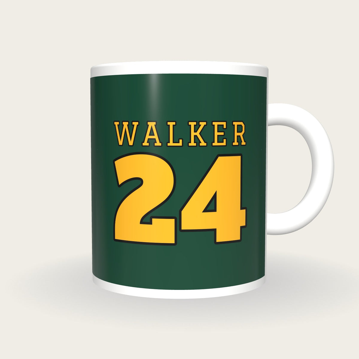 Personalised Green and Gold American Football Jersey Mug, front