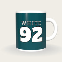 Personalised Midnight Green and White American Football Jersey Mug, front