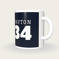 Personalised Midnight Blue and White American Football Jersey Mug, three-quarter view