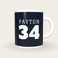 Personalised Midnight Blue and White American Football Jersey Mug, front