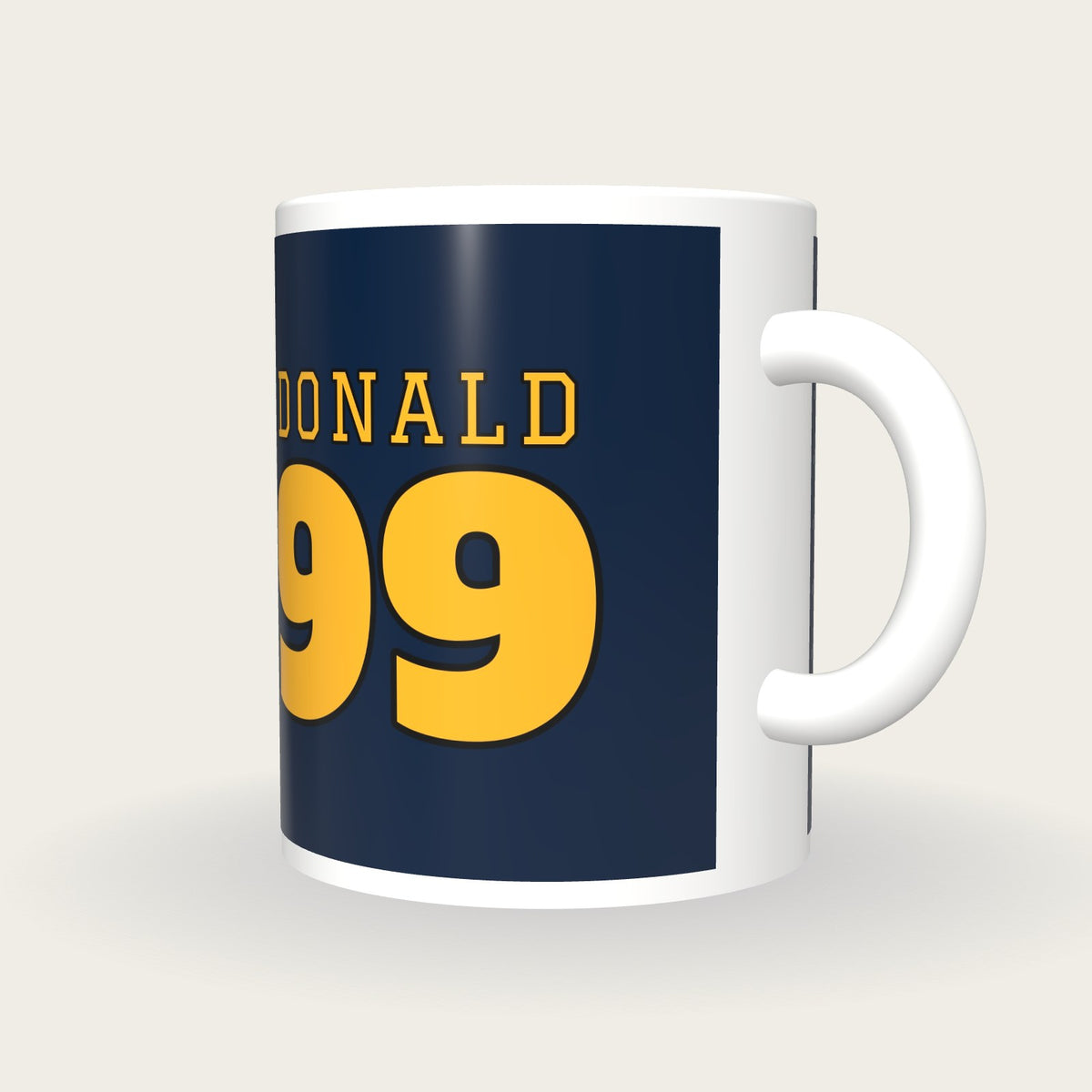 Personalised Navy and Gold American Football Jersey Mug, three-quarter view