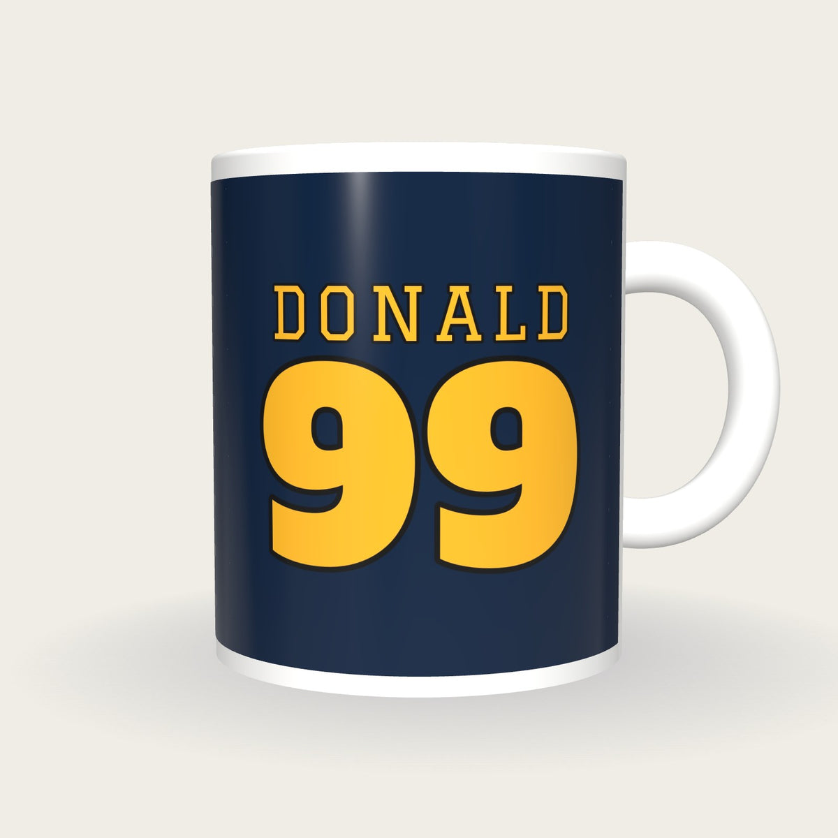 Personalised Navy and Gold American Football Jersey Mug, front