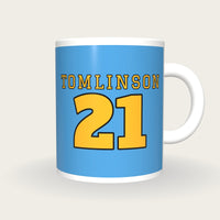Personalised Powder Blue and Gold American Football Jersey Mug, front