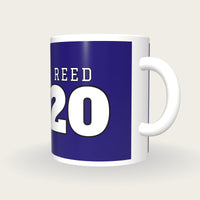 Personalised Purple and White American Football Jersey Mug, three-quarter view