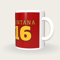 Personalised Red and Gold American Football Jersey Mug, three-quarter view
