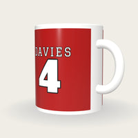 Personalised Red and White American Football Jersey Mug, three-quarter view