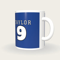 Personalised Royal Blue and White American Football Jersey Mug, three-quarter view