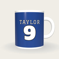 Personalised Royal Blue and White American Football Jersey Mug, front