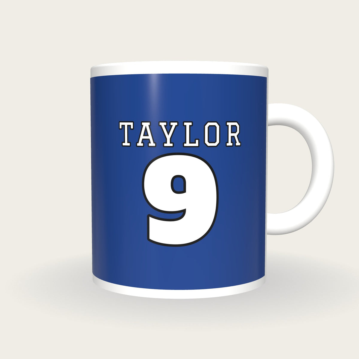 Personalised Royal Blue and White American Football Jersey Mug, front