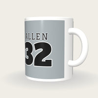 Personalised Silver and Black American Football Jersey Mug, three-quarter view