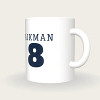Personalised White and Navy American Football Jersey Mug, three-quarter view