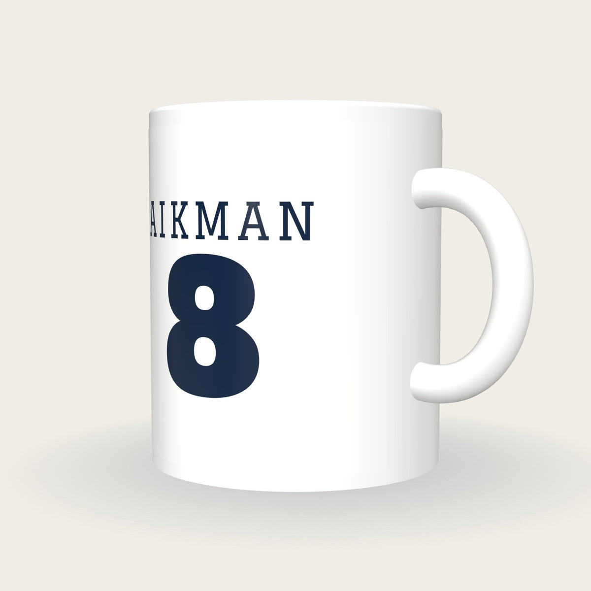 Personalised White and Navy American Football Jersey Mug, three-quarter view